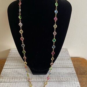 Bezel Set Spring Color Necklace Gold Tone 14inch Long